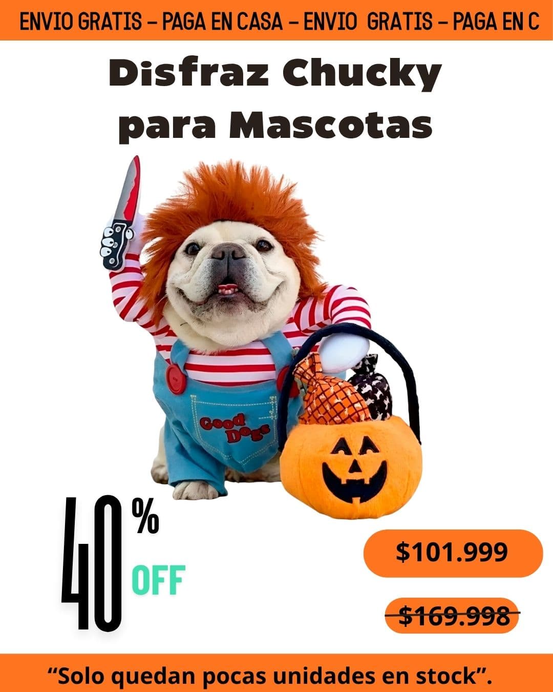 IMPORTADO Disfraz Mascotas Chucky Halloween