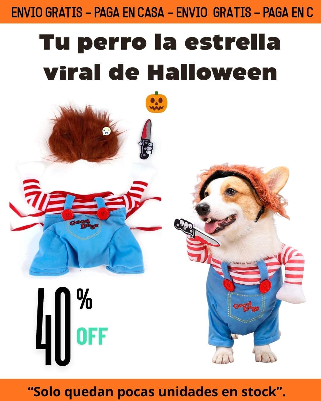 IMPORTADO Disfraz Mascotas Chucky Halloween
