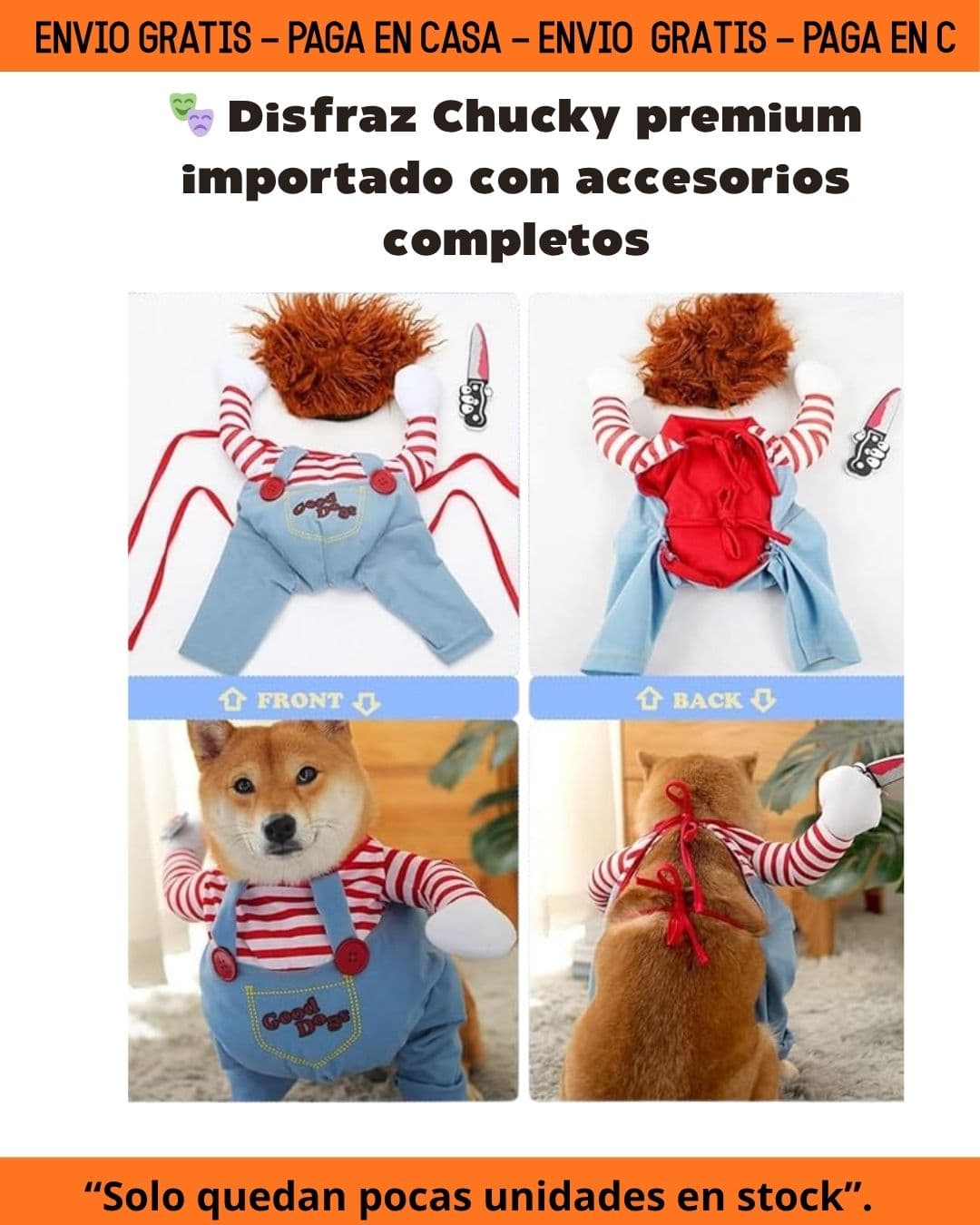 IMPORTADO Disfraz Mascotas Chucky Halloween