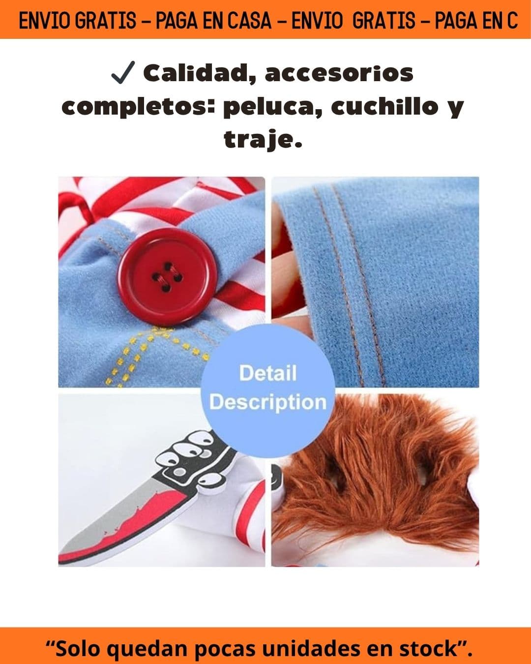 IMPORTADO Disfraz Mascotas Chucky Halloween